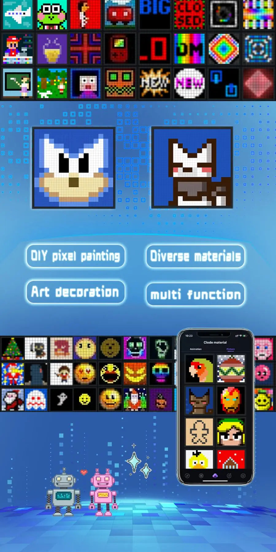 LED Pixel Matrix Bluetooth Smart Display (64×64 RGB) – App-Controlled Pixel Art Frame, Gaming & Anime Room Décor