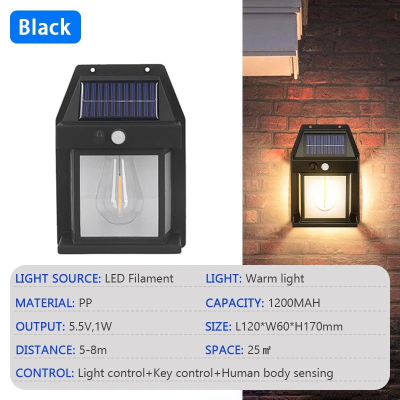 PIR Motion Sensor Solar Powered Wall Lantern – Outdoor Waterproof Solar Wall Light (IP65)