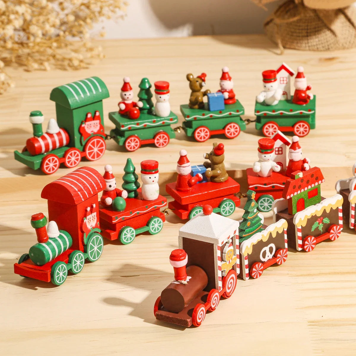 Christmas Train Decorations – Festive Wooden & Plastic Xmas Ornaments for Home & Tabletop