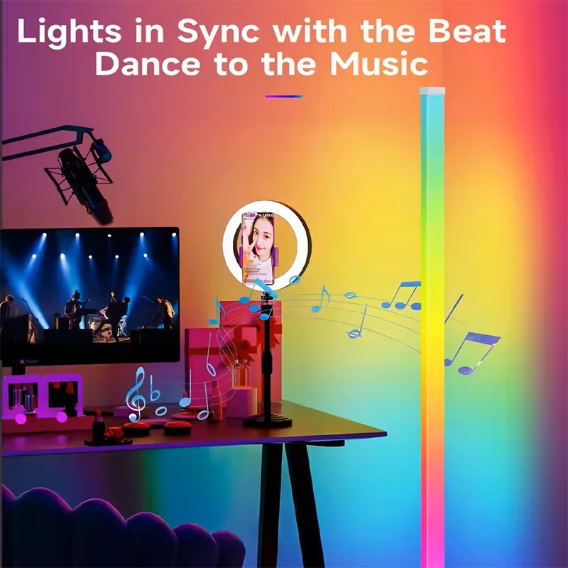 Smart RGB Corner Floor Lamp – App & Remote Control LED Mood Light for Gaming, Living Room & Bedroom