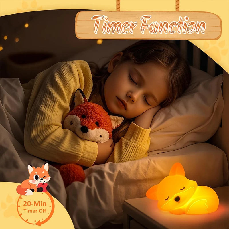 Fox Silicone Night Light | Dimmable, Timer, & Tap Control for Nursery, Bedroom & Gifts