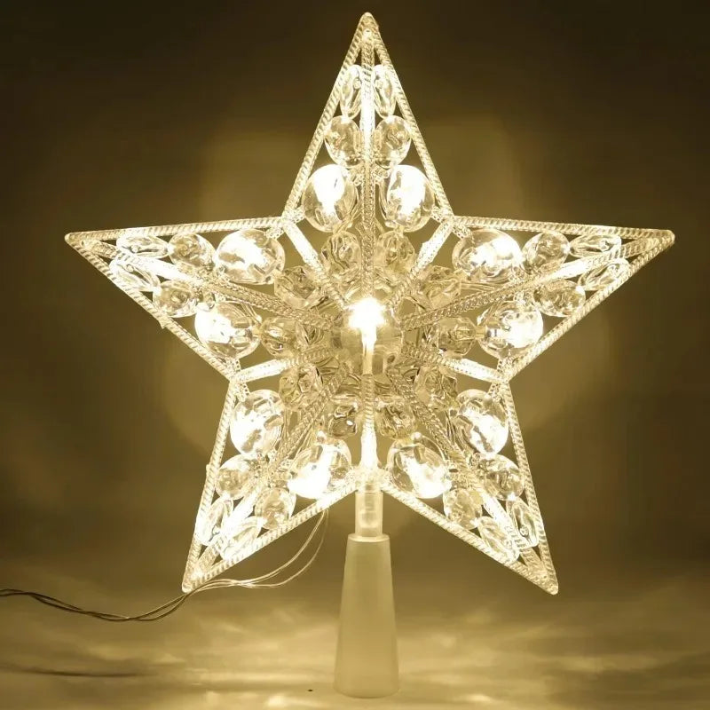 Warm White LED Star Christmas Tree Topper – Battery Operated Holiday Tree Décor (8.7)