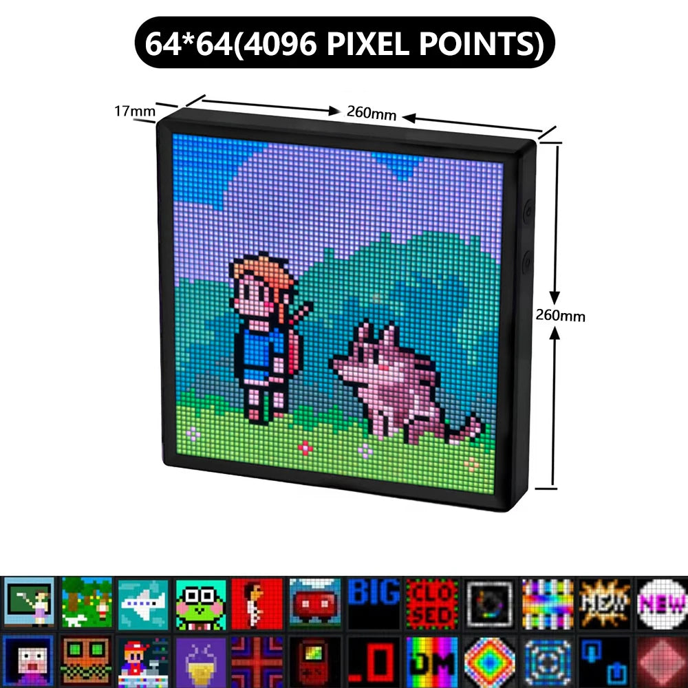 LED Pixel Matrix Bluetooth Smart Display (64×64 RGB) – App-Controlled Pixel Art Frame, Gaming & Anime Room Décor
