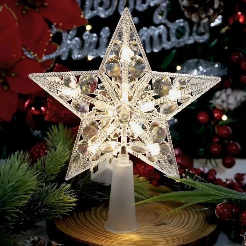 Warm White LED Star Christmas Tree Topper – Battery Operated Holiday Tree Décor (8.7)