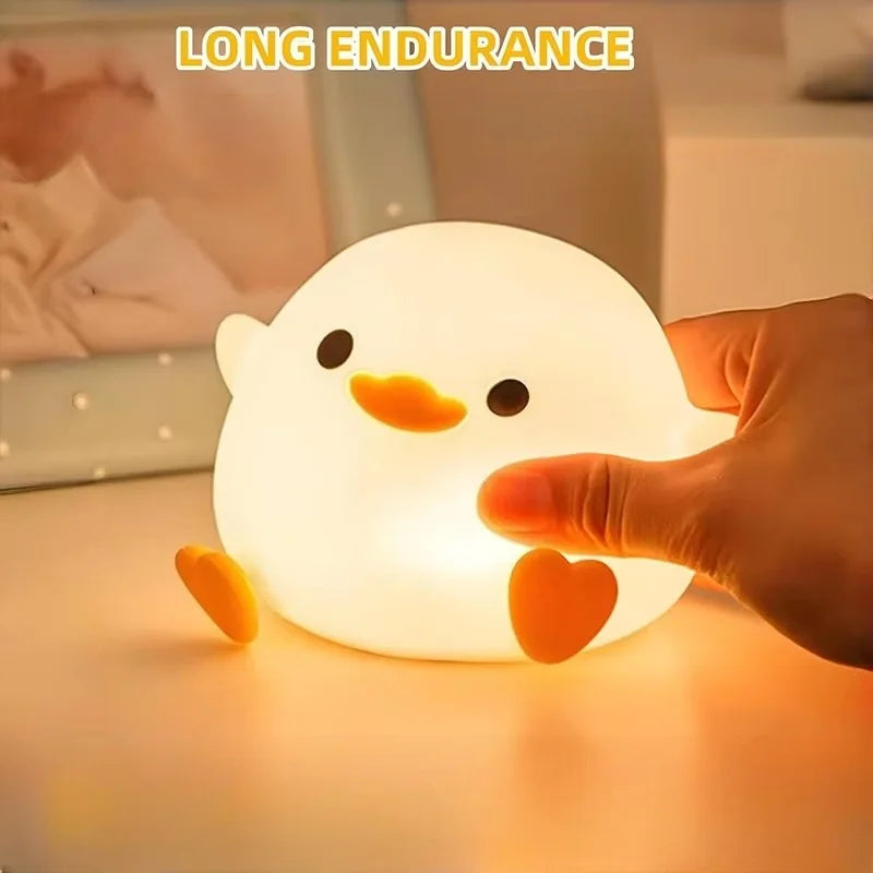 LED Night Light Cute Duck Cartoon Animal Silicone Lamp – Touch Sensor, USB Rechargeable, Perfect Birthday Gift for Kids