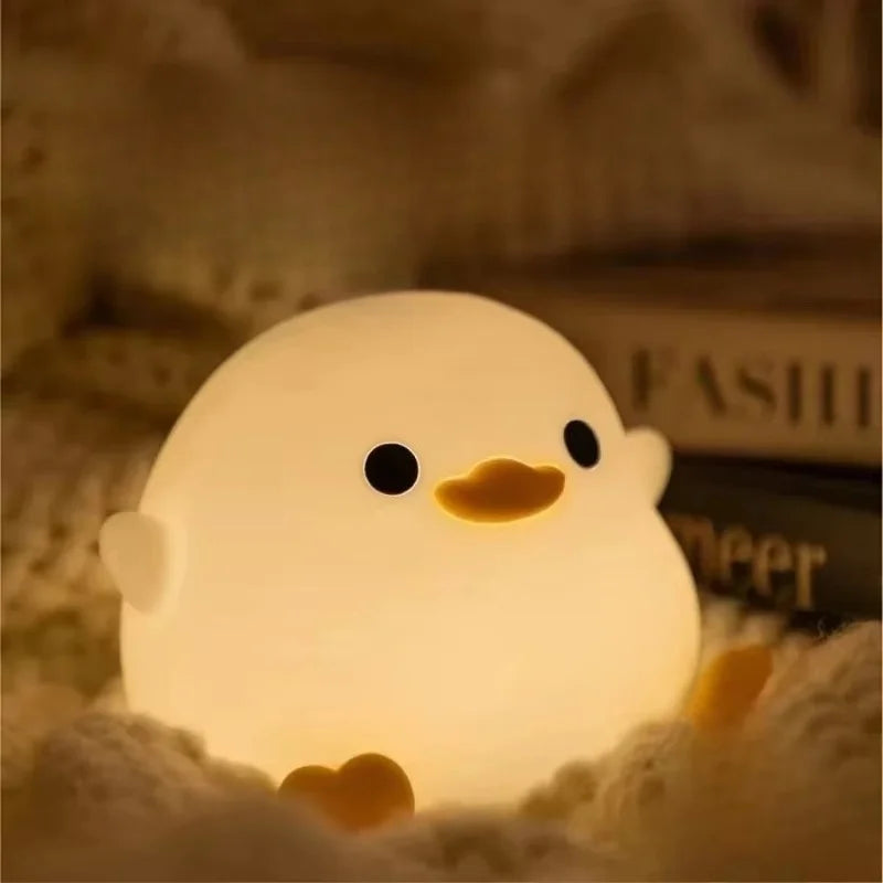 LED Night Light Cute Duck Cartoon Animal Silicone Lamp – Touch Sensor, USB Rechargeable, Perfect Birthday Gift for Kids