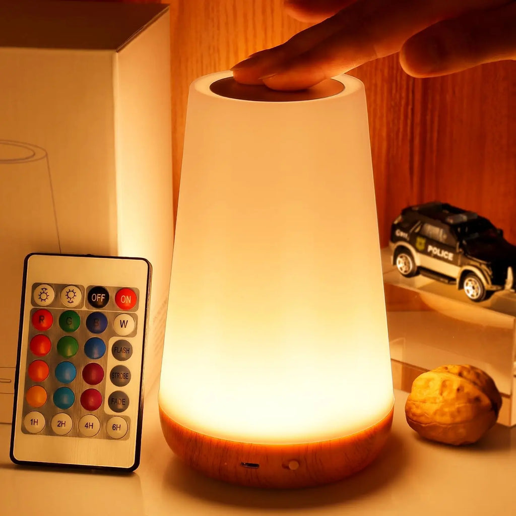 USB Rechargeable RGB Night Light with Remote Control – 13 Colors, Adjustable Brightness, Portable Table Lamp