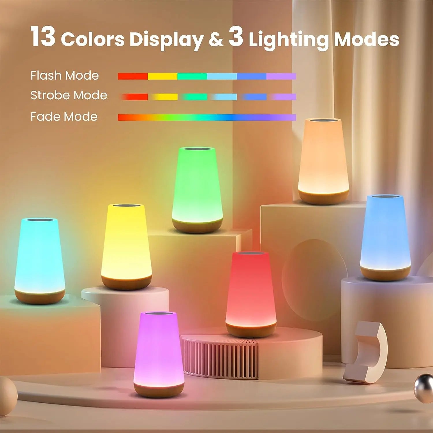 USB Rechargeable RGB Night Light with Remote Control – 13 Colors, Adjustable Brightness, Portable Table Lamp