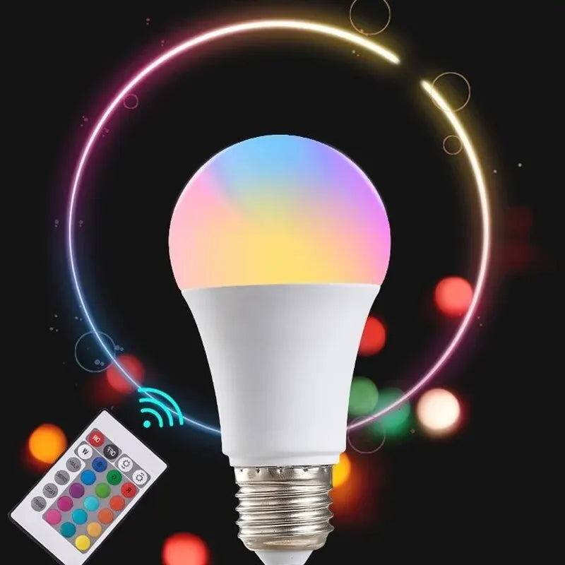 RGB LED Light Bulb with Remote Control – 16-Color Dimmable E27 Bulb for Home & Mood Lighting (220V)