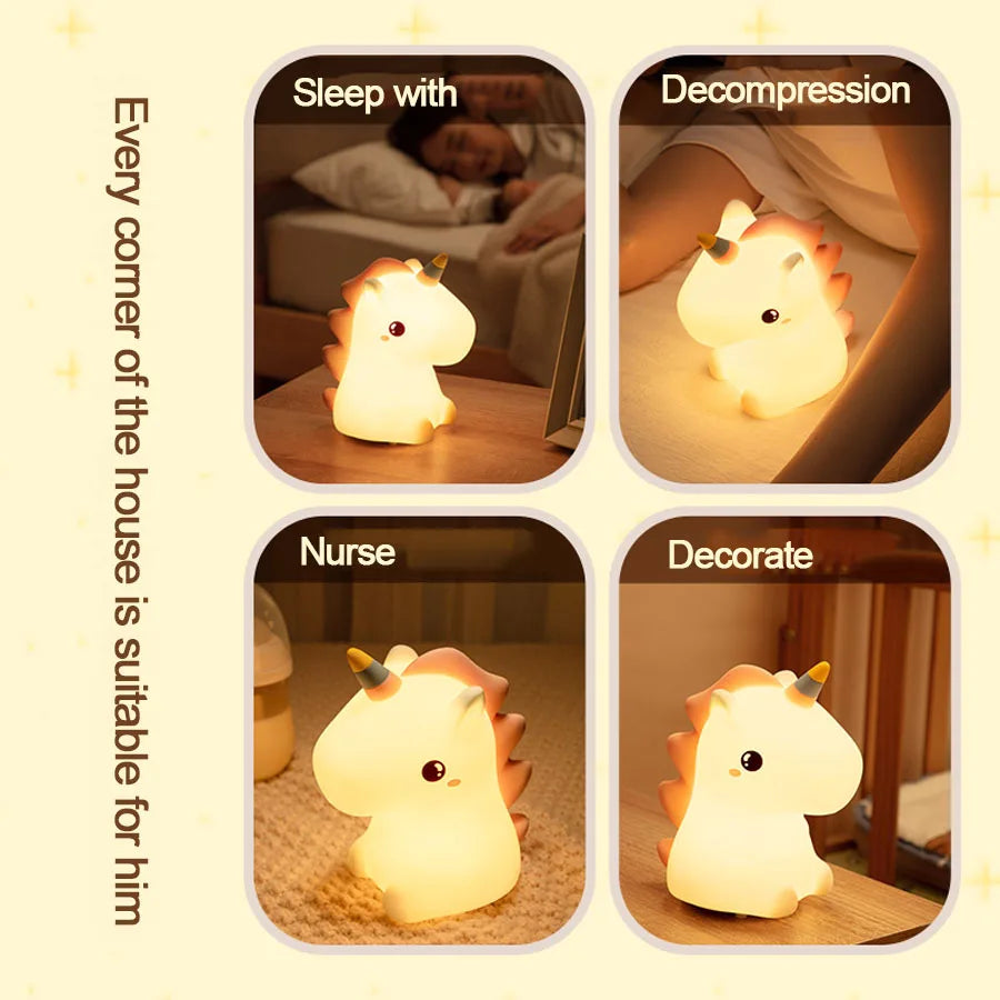 Unicorn Cute Silicone LED Night Light for Kids – USB Rechargeable Cartoon Animal Touch Lamp, Perfect Bedroom Décor & Gift