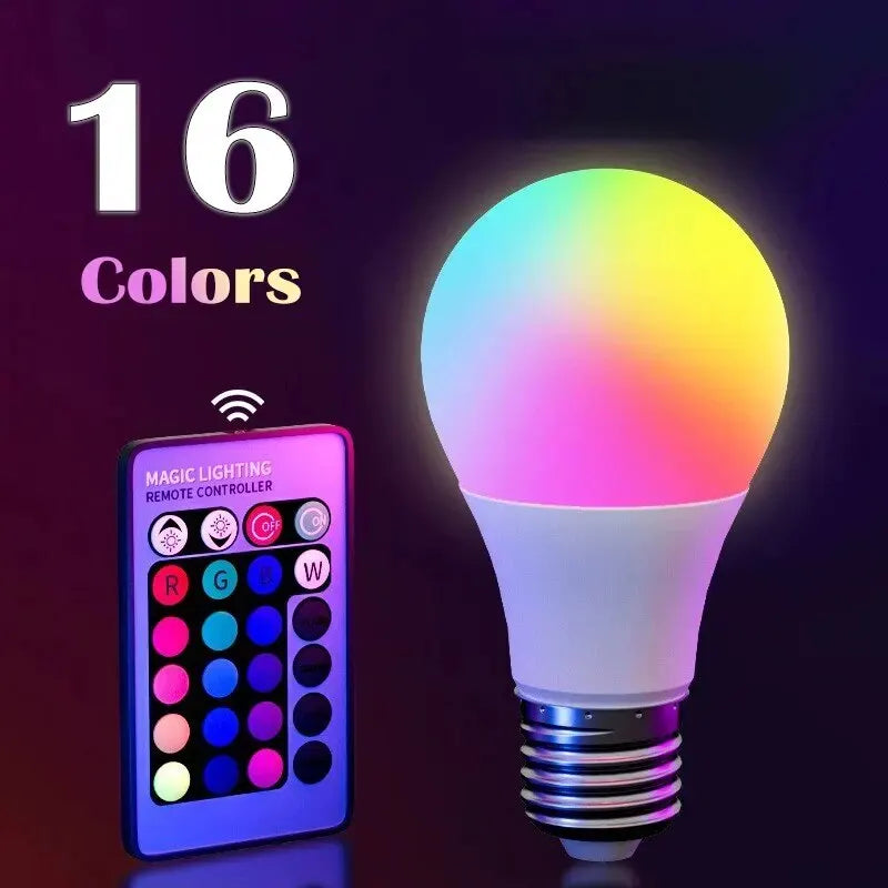 RGB LED Light Bulb with Remote Control – 16-Color Dimmable E27 Bulb for Home & Mood Lighting (220V)