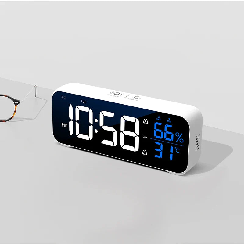Digital Alarm Clock with Temperature & Humidity – Electronic Table Clock with Dual Alarms