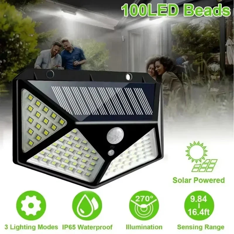 1/2/4/6Pcs 100 LED Outdoor Solar Wall Lights – PIR Motion Sensor, Sunlight-Powered Street & Garden Lamps