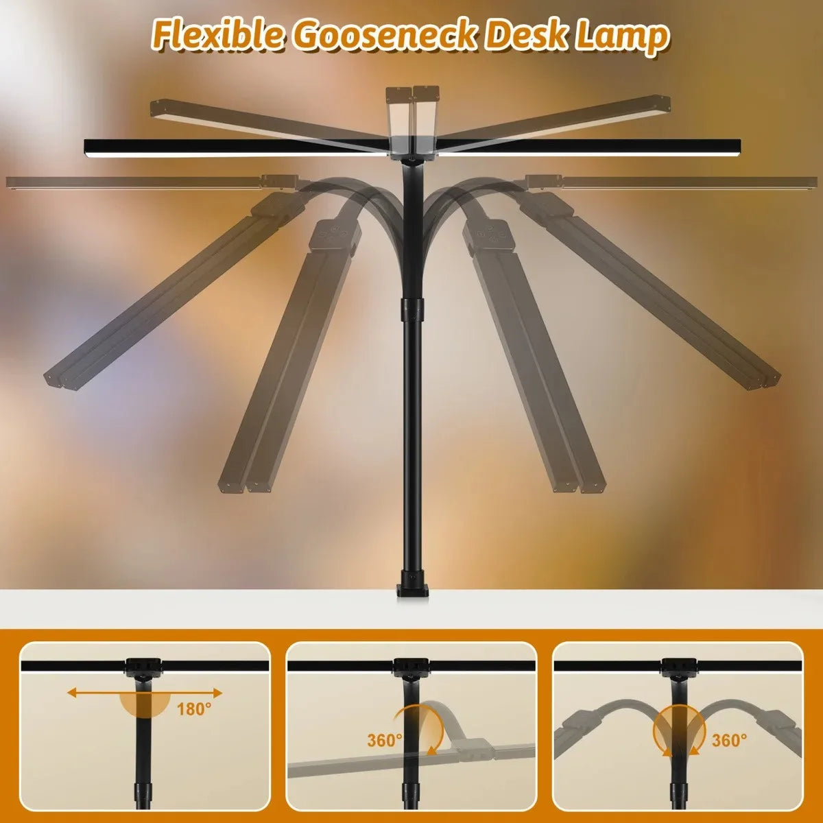 Adjustable LED Desk Lamp with Gooseneck – Eye-Caring, Steeples Dimmable Architect Light