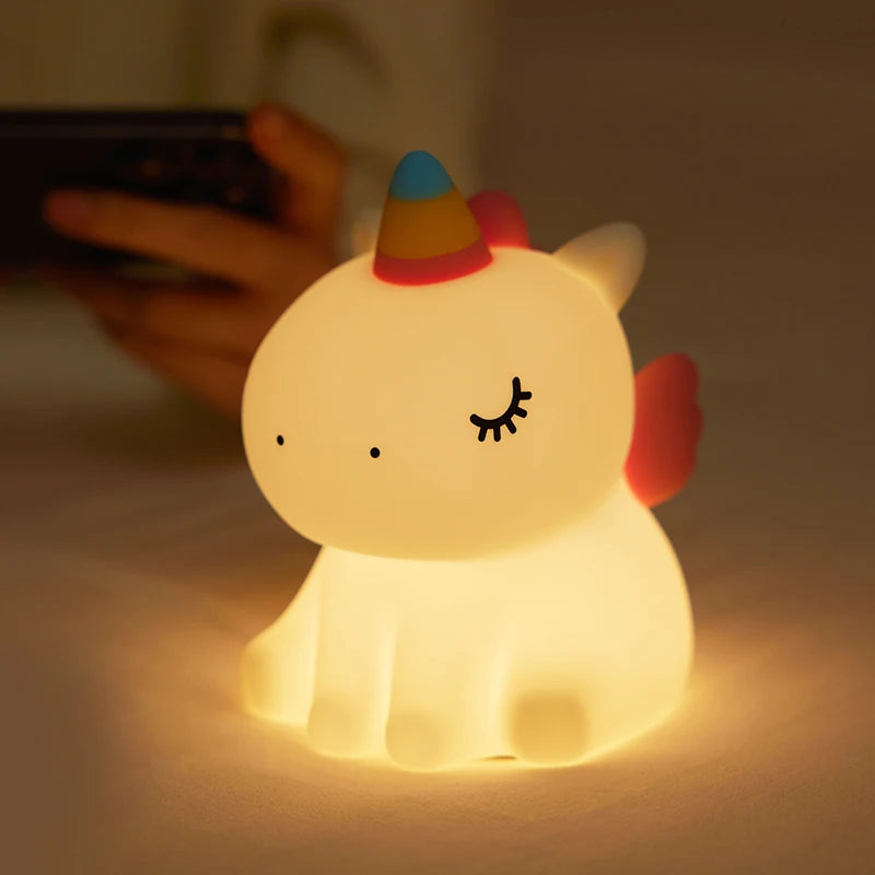 Unicorn Cute Silicone LED Night Light for Kids – USB Rechargeable Cartoon Animal Touch Lamp, Perfect Bedroom Décor & Gift