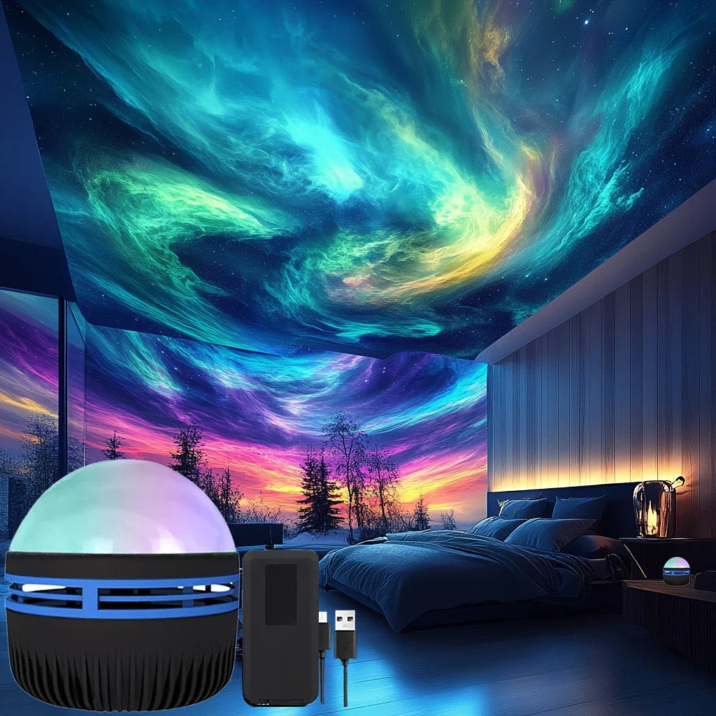 LED Northern Lights Projection Lamp – Aurora Borealis Effect, Remote Control, USB Powered, Color-Changing Night Light for Bedroom & Home Décor