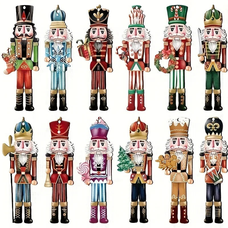 12PCS Wooden Nutcracker Decorative Set – Christmas Ornaments for Home Decor, Parties & Holiday Gifts